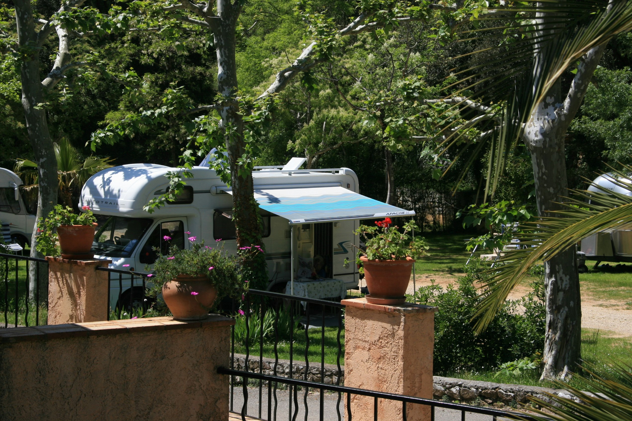 Camping Les Pinèdes  - Blick auf den Stellplatz vom Campingplatz zwischen Bäumen
