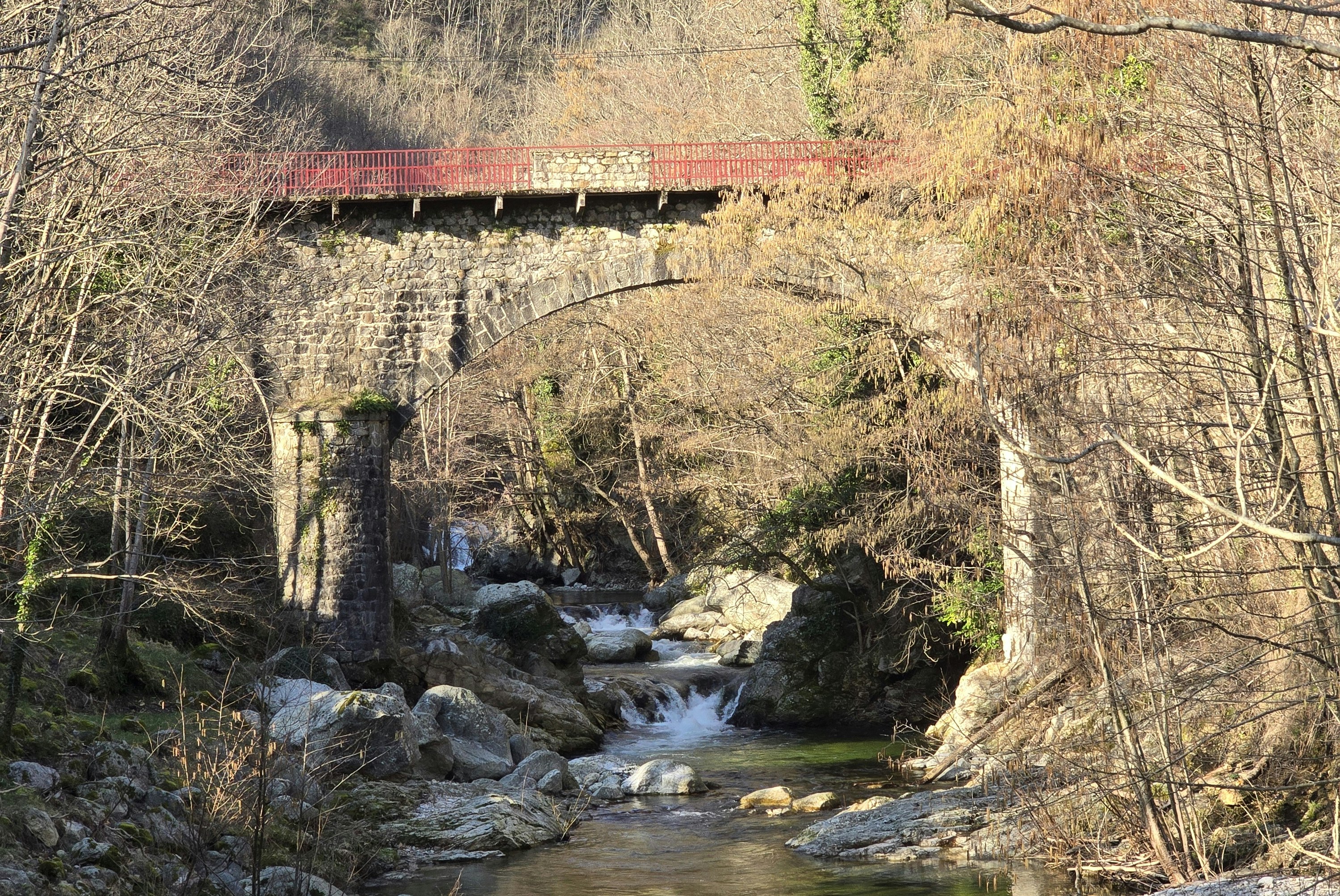Camping Les Rives de l'Ardèche - Brücke über einem Fluss in der Umgebung des Campingplatzes