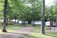 Camping Les Trois Sources  -  Mobilheime vom Campingplatz zwischen Bäumen