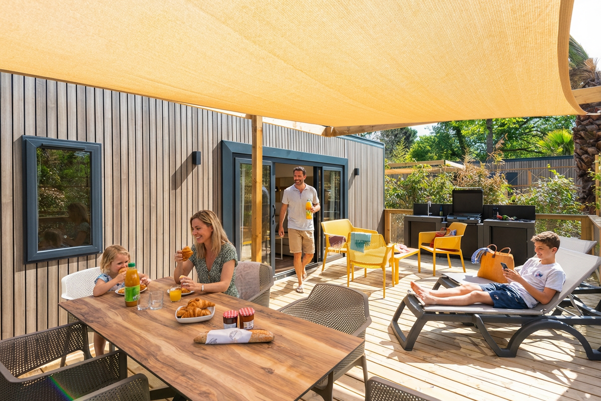 Camping L’Hippocampe  - Mobilheim mit Terrasse auf dem Campingplatz