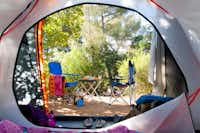 Camping Mimizan Lac  - Blick vom Zelt auf den Stellplatz vom Campingplatz