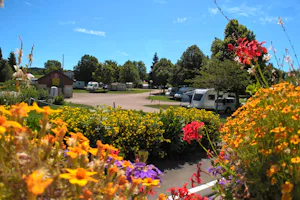 Camping Municipal Champ de Mars - Wohnwagen- und Zeltstellplatz zwischen Bäumen auf dem Campingplatz