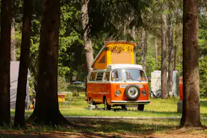 Camping Šobec - Standplätze zwischen den Bäumen auf dem Campingplatz