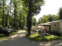 Camping Paradis Plage - Mobilheime, Wohnwagenstellplätzen im Schatten auf dem Campingplatz