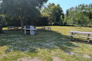 Camping des Cygnes Camping Parc des Cygnes - Grillstelle mit Picknickbänken auf dem Campingplatz