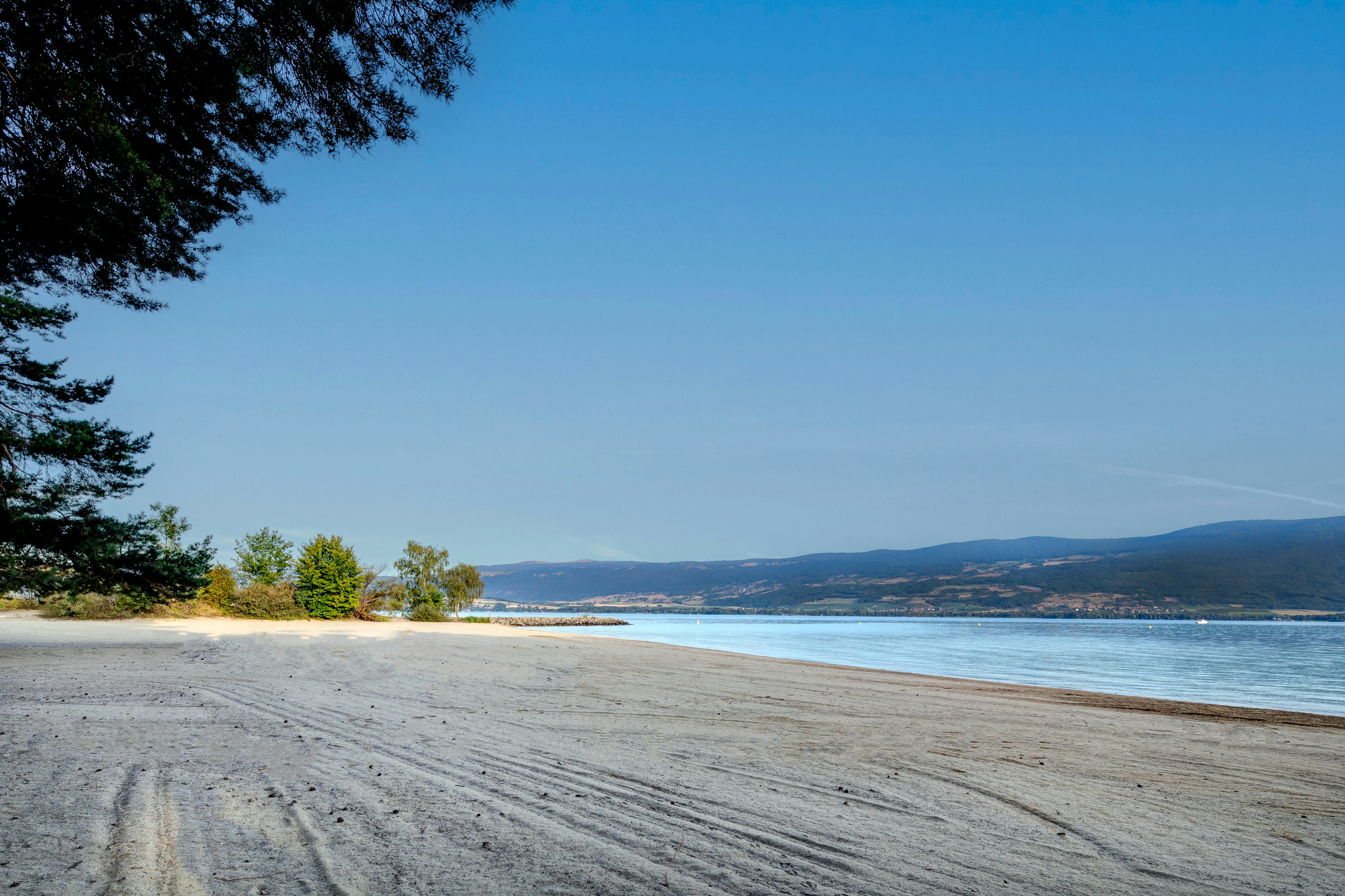 Camping VD8  Camping Pointe d'Yvonand (VD8) - Blick auf den Strand am Campingplatz