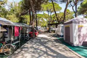 Camping Rivaverde - Wohnmobilstellplätze im Schatten der Bäume auf dem Campingplatz