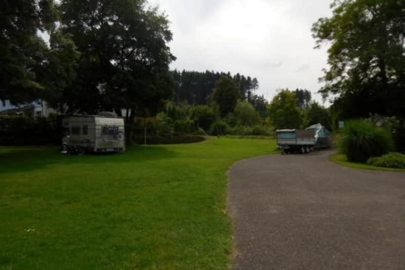 Camping Saland  -  Wohnwagen- und Zeltstellplatz vom Campingplatz auf einer Wiese zwischen Bäumen