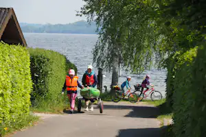 Camping Seeblick - Camper mit Fahrrädern und Kayak auf dem Campingplatz am Ufer des Sees