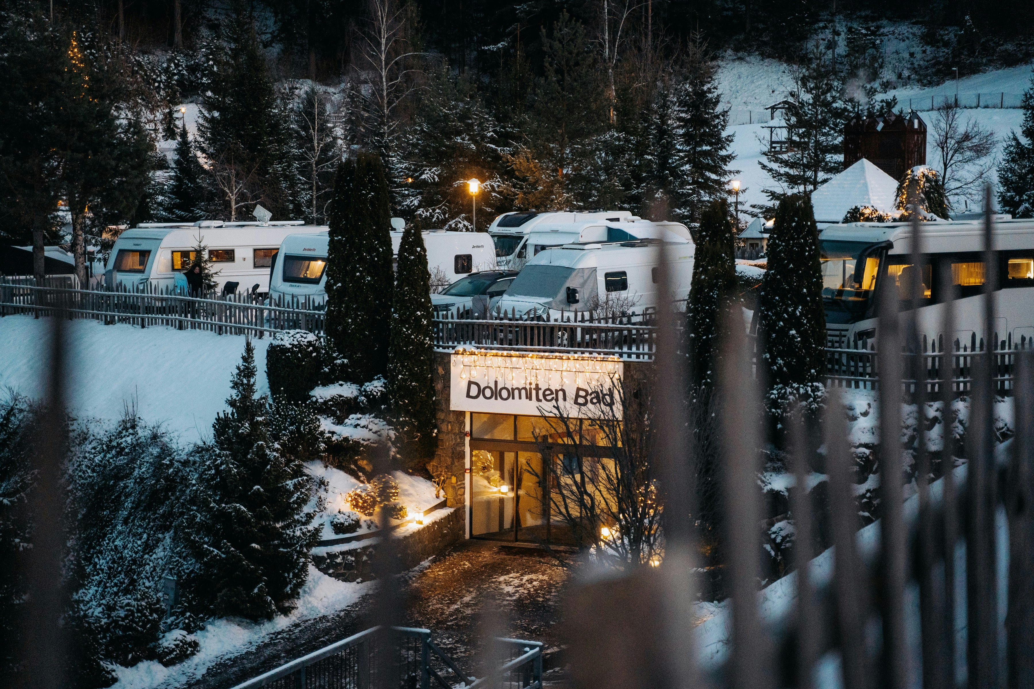 Camping Seiser Alm - Blick auf den Campingplatz im Winter
