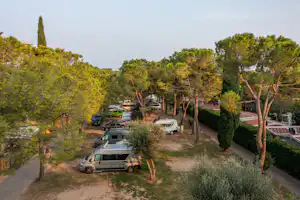 Camping Toscolano - Standplätze zwischen den Bäumen auf dem Campingplatz