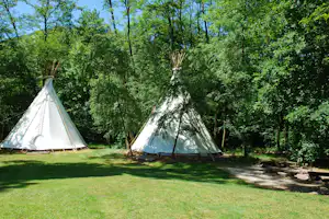Camping Tresiana - Mobilheime vom Campingplatz im Schatten von Bäumen