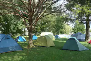 Camping Unterägeri - Zeltplatz vom Campingplatz im Schatten von Bäumen