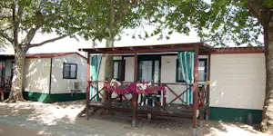 Camping Vallecrosia - Mobilheim zwischen Bäumen auf dem Campingplatz