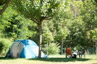 Camping Verneda - Zelt unter Bäumen im Grünen