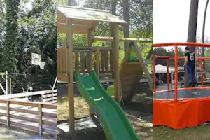 Camping Vert Bord'Eau - Basketballplatz, Rutsche und Sprungmatte auf dem Campingplatz