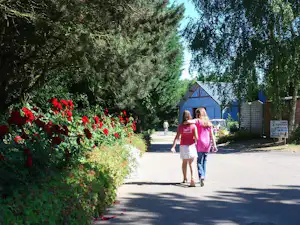 Flower Camping Vitamin - Camperinnen spazieren über den Campingplatz