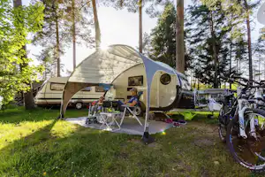 Camping Waldsee - Schattiger Zeltplatz und Wohnwagenstellplatz zwischen den Bäumen auf dem Campingplatz