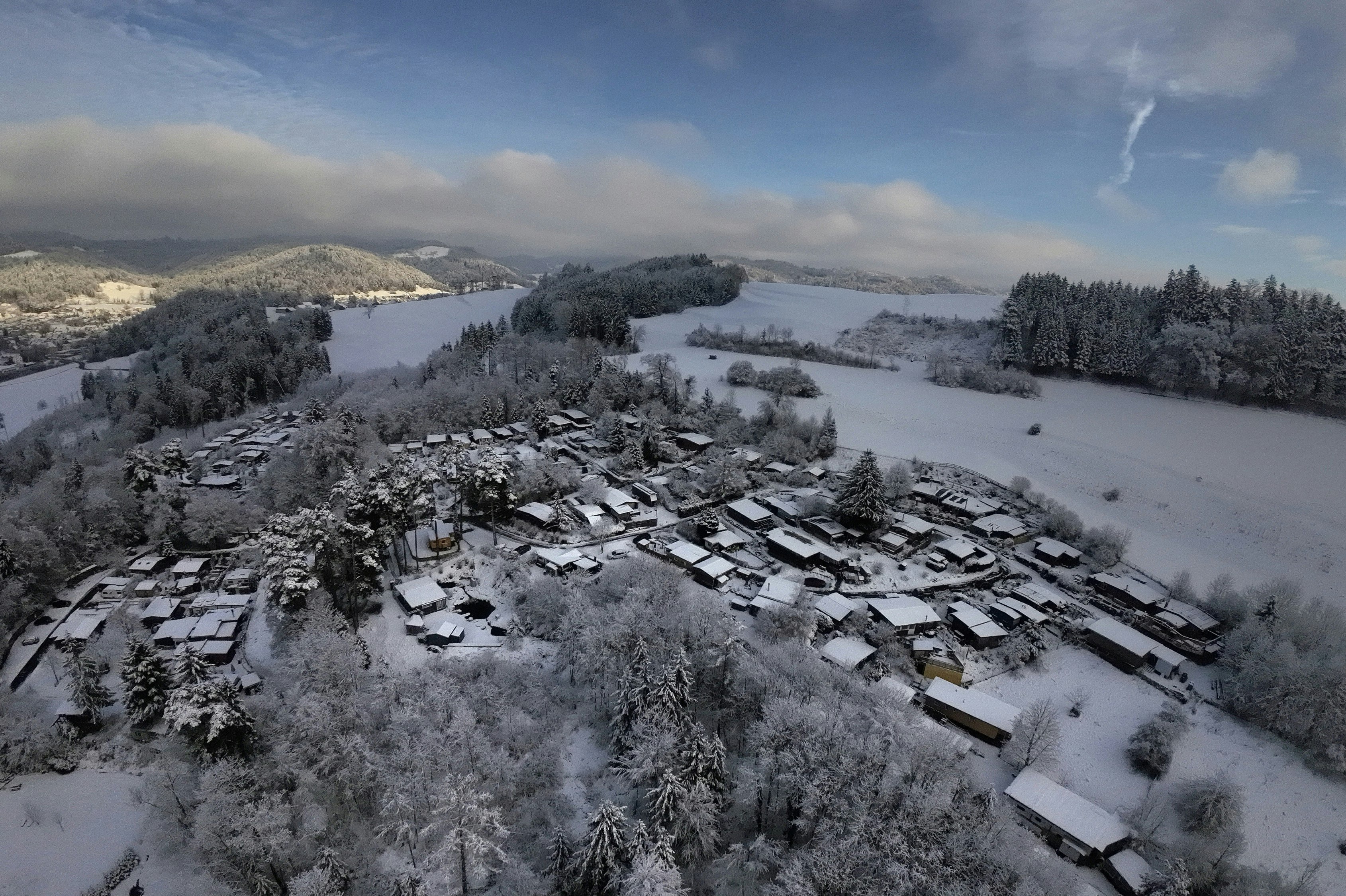 Camping Wildberg  - Luftaufnahme des Campingplatzes im Winter