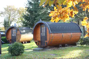Camping & Ferienpark Falkensteinsee Campingpark Falkensteinsee - Miet-Schlaffässer umgeben von Bäumen