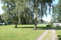 Campingpark Gut Ruhleben  -  Stellplatz und Spielplatz vom Campingplatz auf grüner Wiese