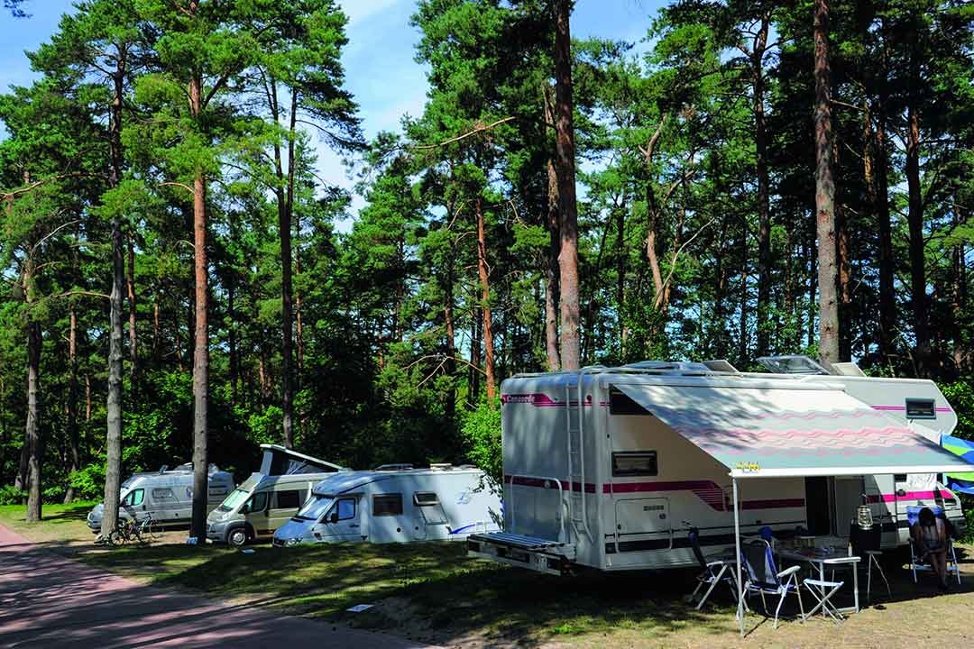 Campingpark Havelberge  -  Wohnwagenstellplatz auf dem Campingplatz zwischen Bäumen