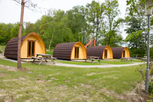 Campingplatz Böhmeschlucht - Mobilheime vom Campingplatz mit Picknicktischen auf grüner Wiese
