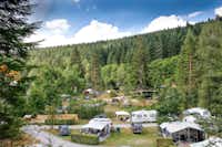 Campingplatz Langenwald - Blick auf das grüne Gelände vom Campingplatz am Waldrand