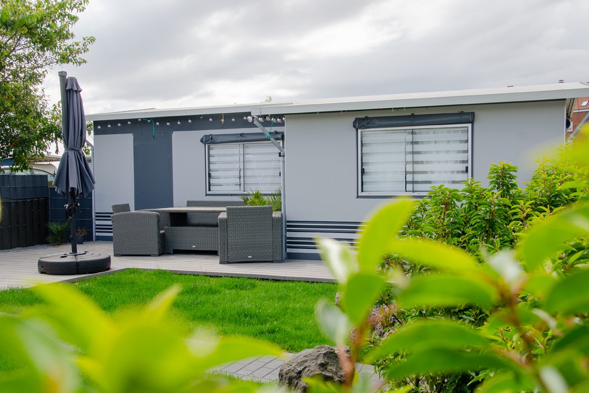Campingplatz Muschelgrund  - Mobilheim mit Terrasse auf dem Campingplatz