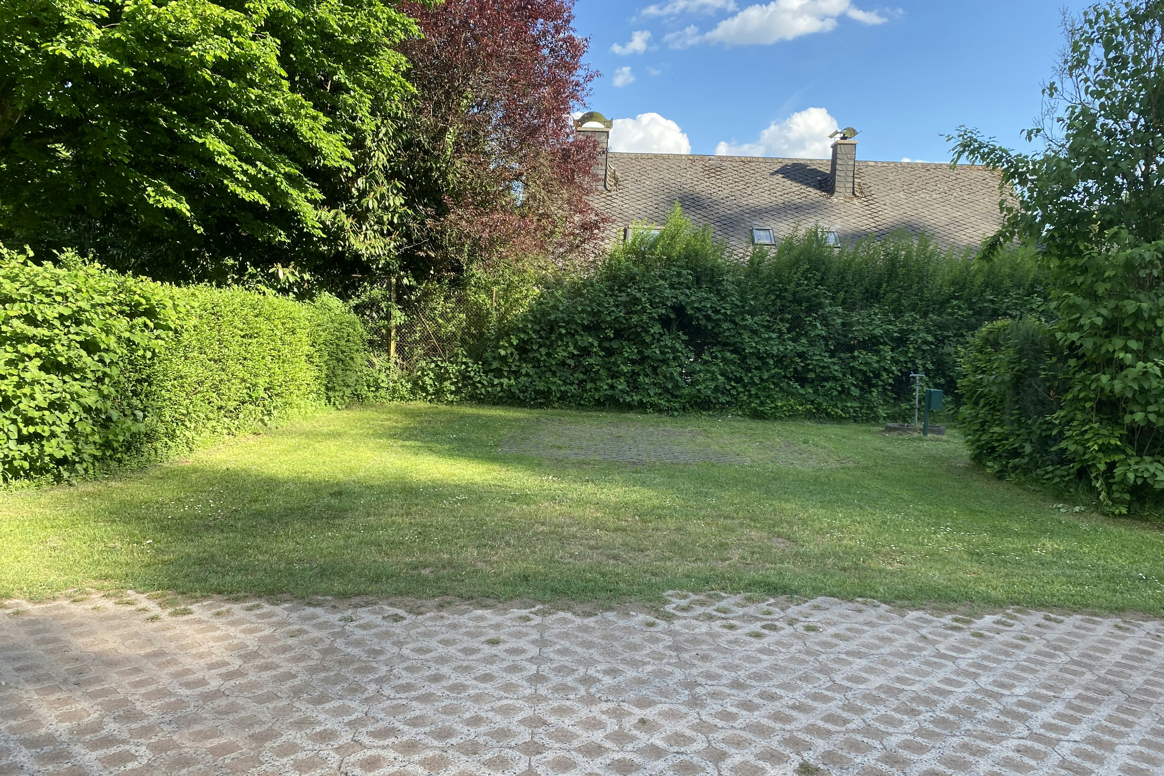 Camping Waldfrieden - Standplatz auf grüner Wiese umgeben von kleinen Hecken 