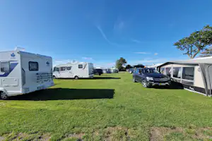 CampOne Assens Strand - Blick auf die Standplätze auf der Wiese