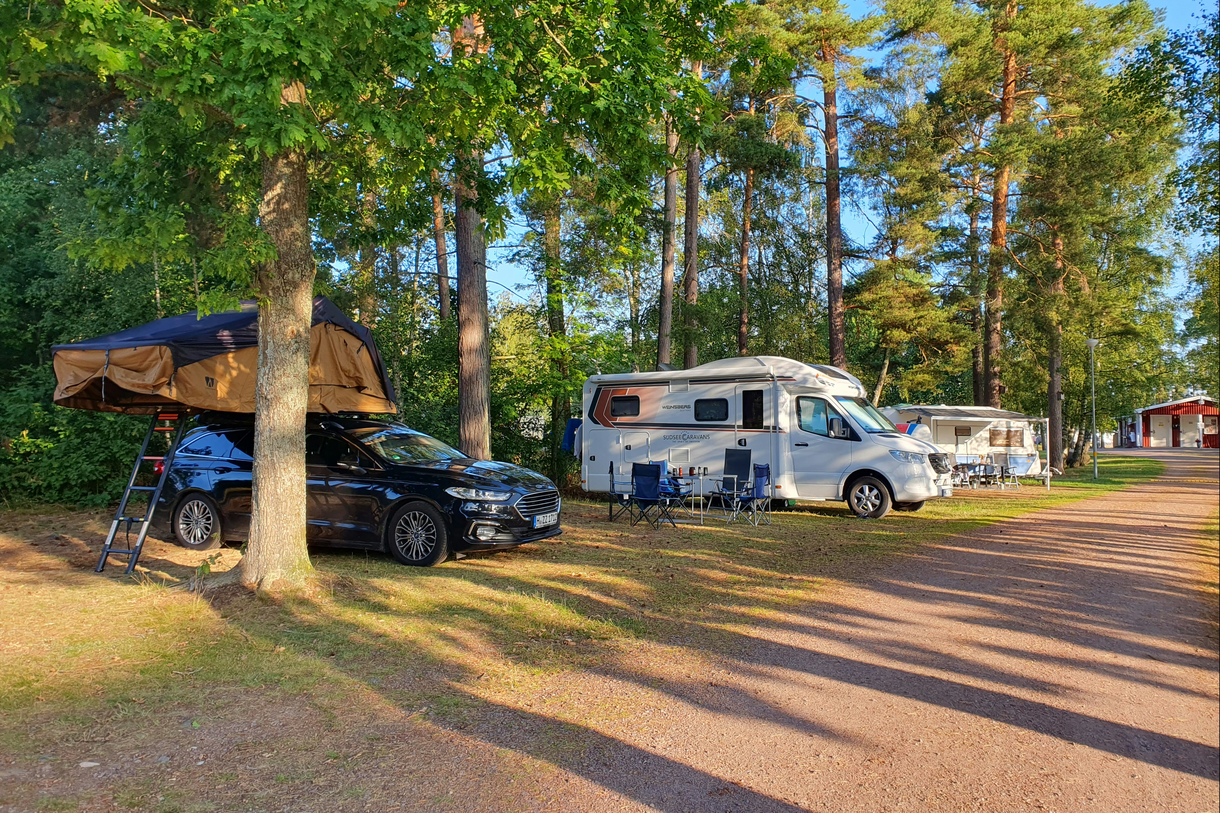 Caravan Club Timmernabbens Camping - Blick auf die Standplätze unter den Bäumen