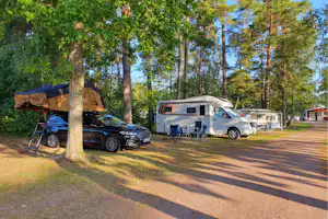 Caravan Club Timmernabbens Camping - Blick auf die Standplätze unter den Bäumen