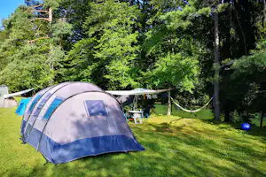 ECO River Camp - Zeltplatz auf der Wiese umgeben von Bäumen