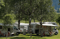 Familien-Camping Reiter  -  Wohnwagen- und Zeltstellplatz zwischen Bäumen auf dem Campingplatz