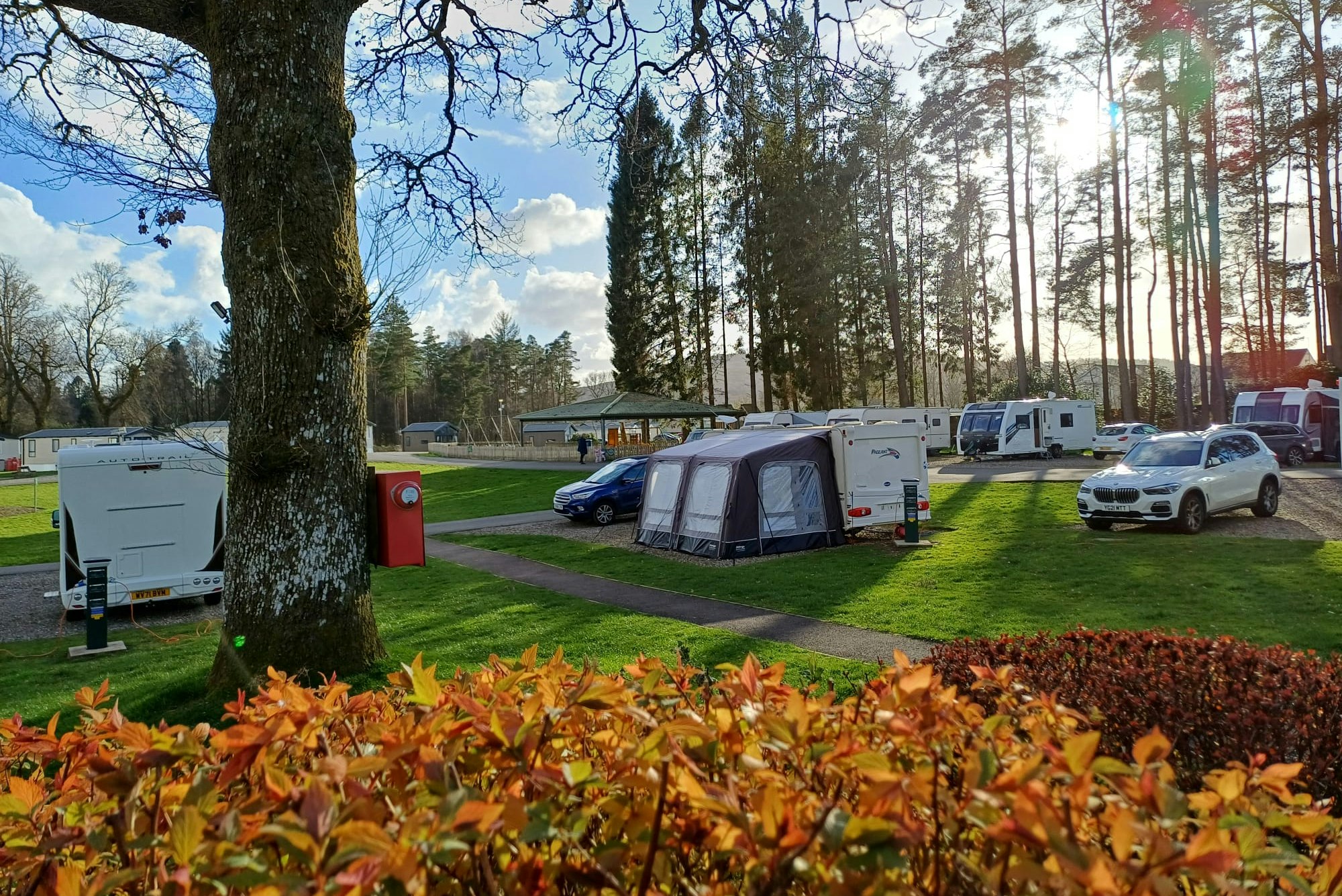 Callander Woods Holiday Park  Gart Caravan Park - Standplätze zwischen den Bäumen auf dem Campingplatz