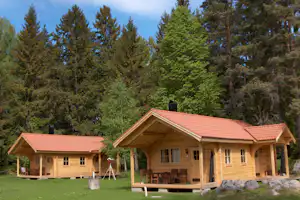 Hedesunda Camping - Mobilheime vom Campingplatz mit Veranden im Grünen