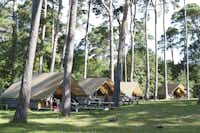 Huttopia Camping Rambouillet - Glamping Zeltplatz zwischen den Bäumen auf dem Campingplatz