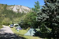 KOAWA – Camping Les Noyers - Stellplätze auf der Wiese mit Blick auf die Berge