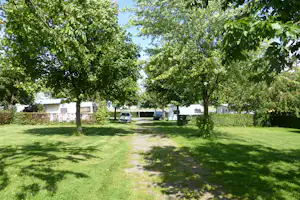 Komfort-Campingplatz Panoramablick - Zeltwiese vor den Stellplätzen auf dem Campingplatz