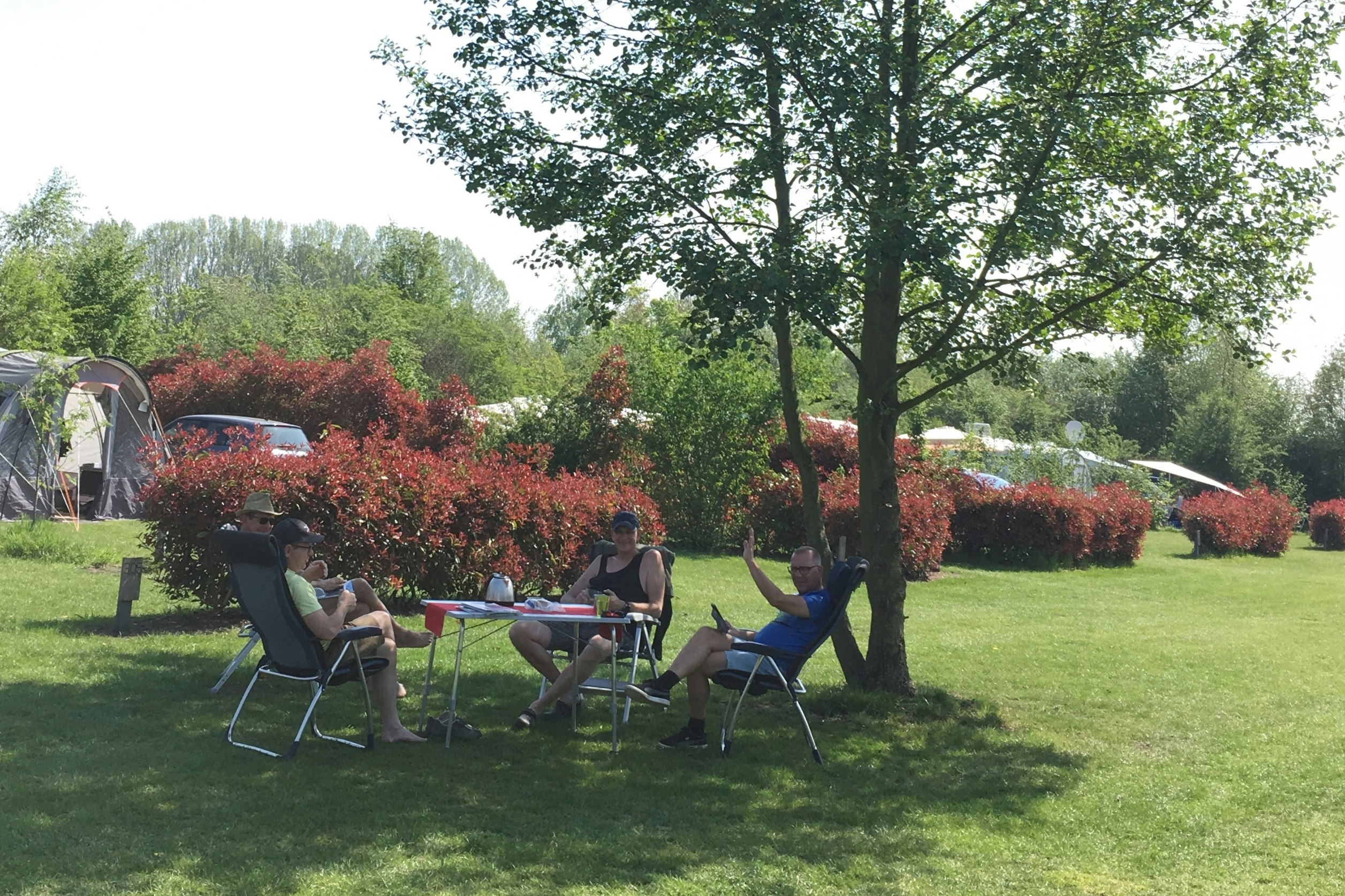 Landschapscamping De Graspol - Gäste sitzen zusammen auf der Wiese