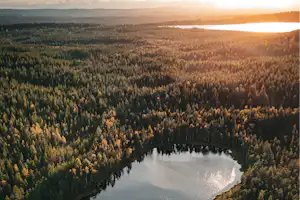 Lapland Adventures - Blick auf die Landschaft mit Wald und Seen aus der Vogelperspektive