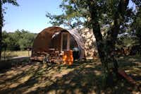 Camping Le Roc del Rey  - Mobilheim mit Veranda auf dem Campingplatz