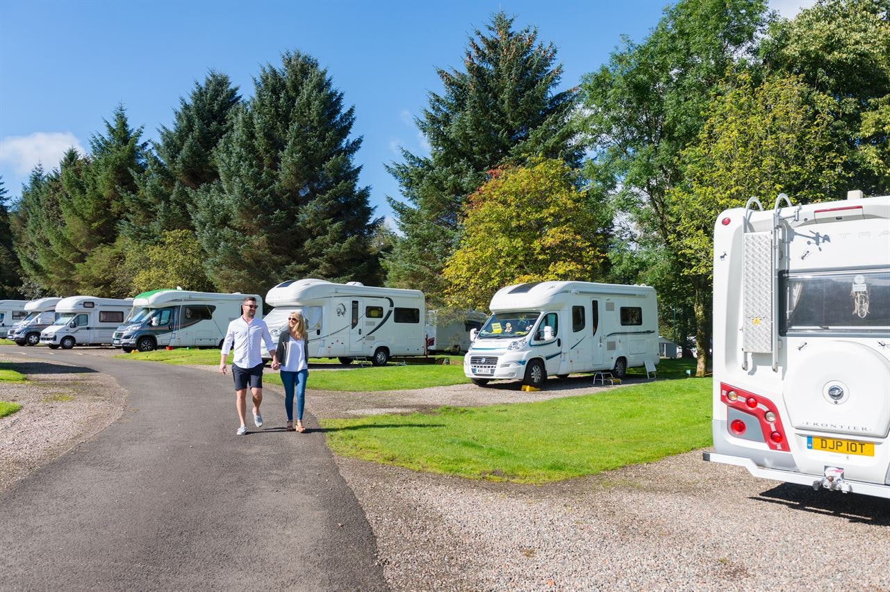 Lomond Woods Holiday Park - Standplätze zwischen den Bäumen auf dem Campingplatz