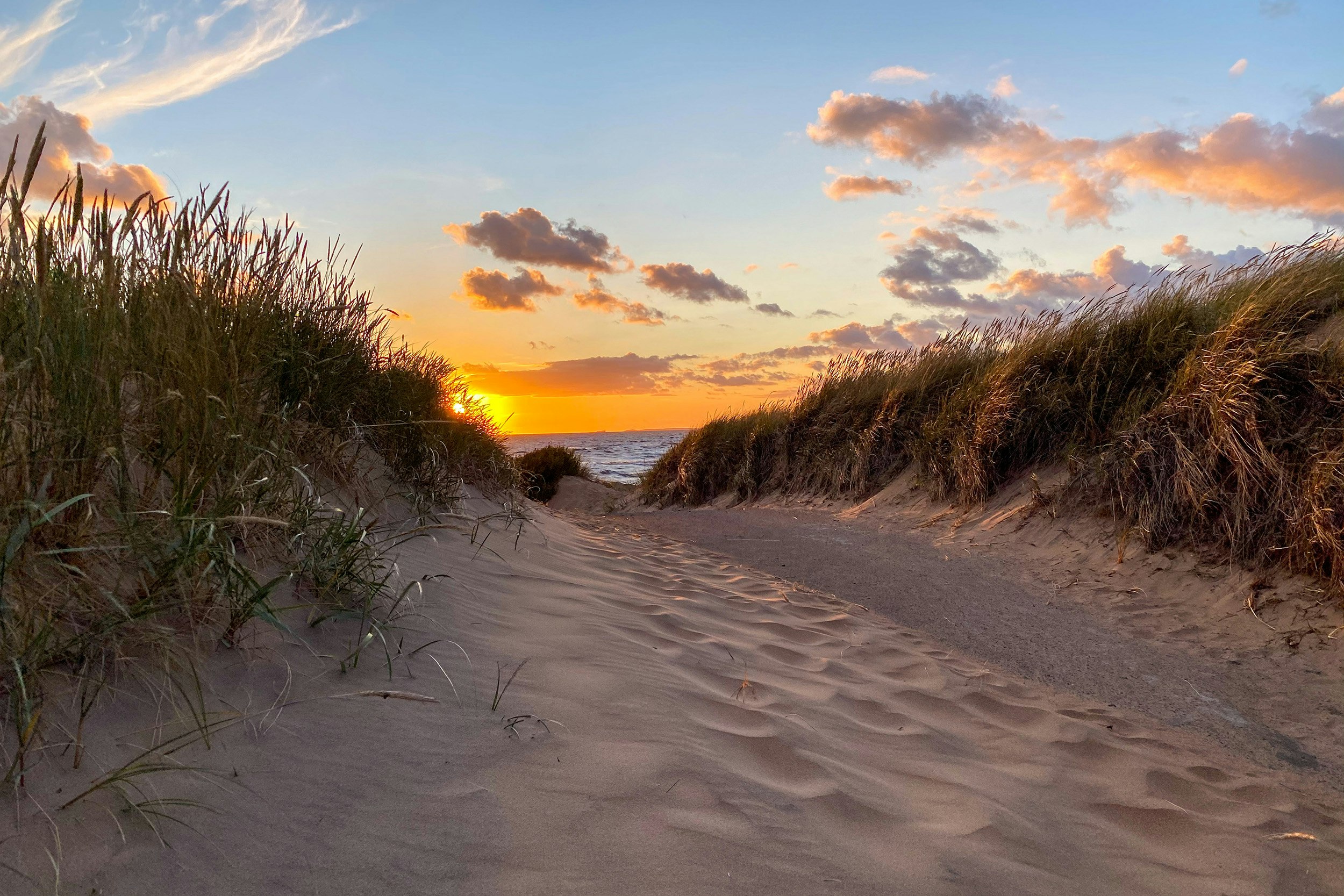 Mellbystrands Camping  Marias Camping - Strandpromenade bei Sonnenuntergang