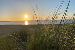 Minicamping Groenhil - Blick auf den Strand bei Sonnenuntergang