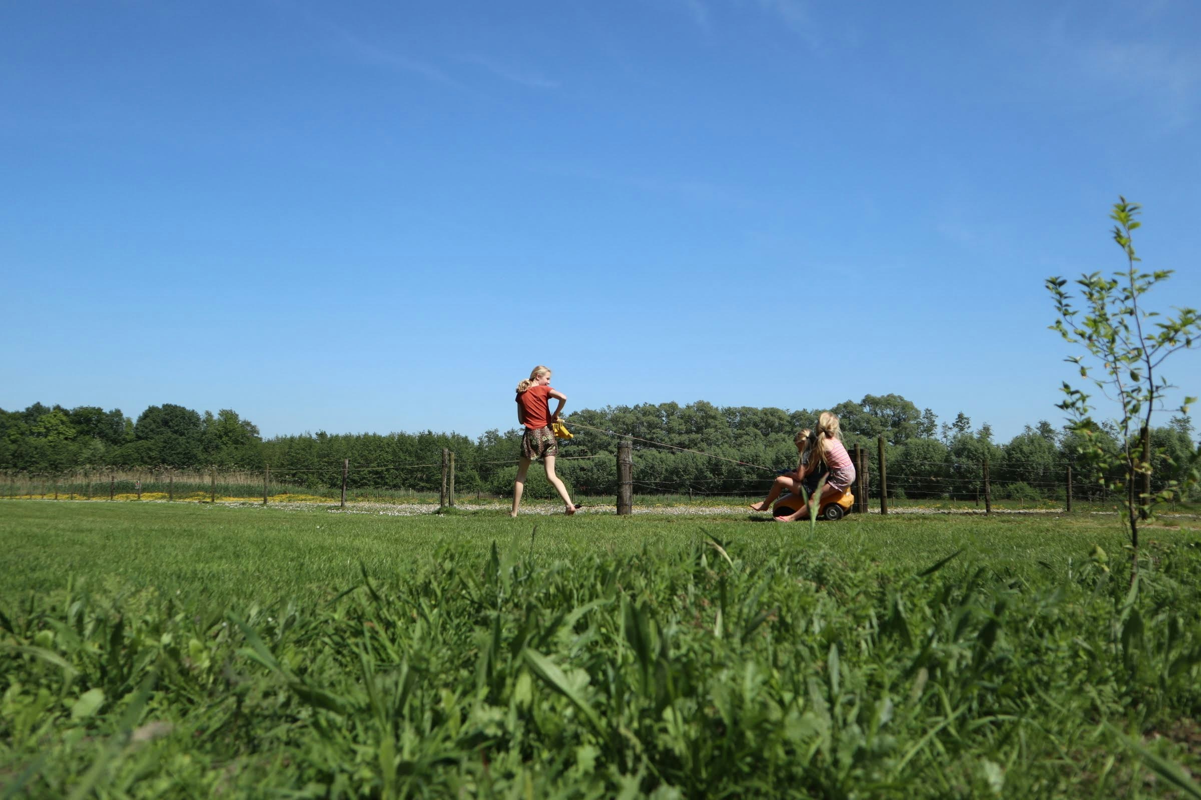 Minicamping 't Fleerhof - Kinder spielen auf der Wiese des Campingplatzes
