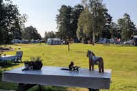 Nås Camping Dalarna - Picknicktische auf dem Rasen des Campingplatzes