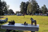 Nås Camping Dalarna - Picknicktische auf dem Rasen des Campingplatzes