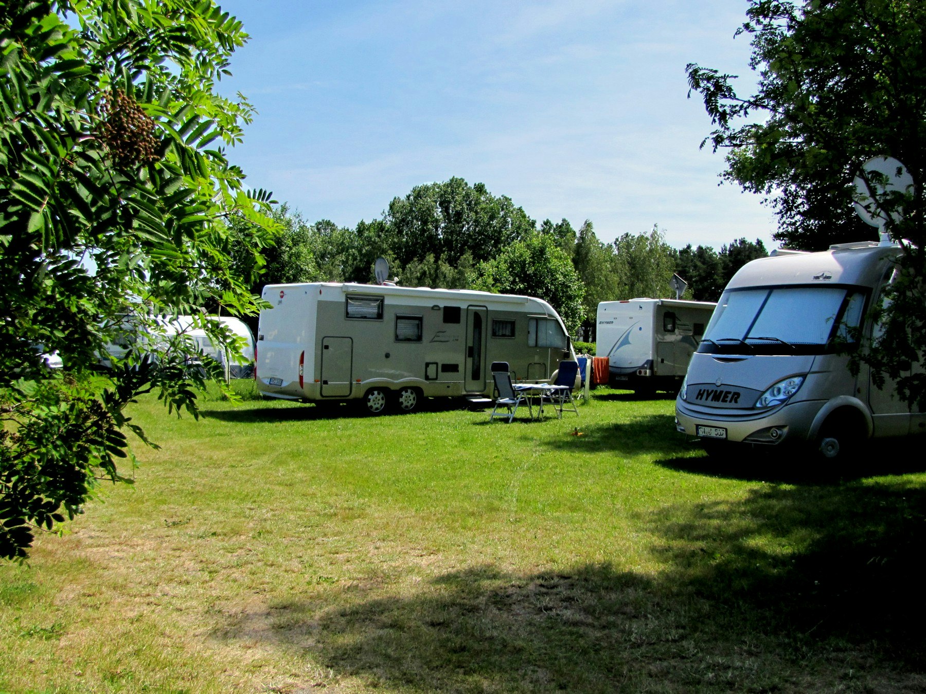 Naturcamp Pruchten - Von Bäumen umringte Wohnmobilstellplätze auf dem Campingplatz